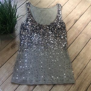 Express Gray Silver Ombré Sequin Tank L